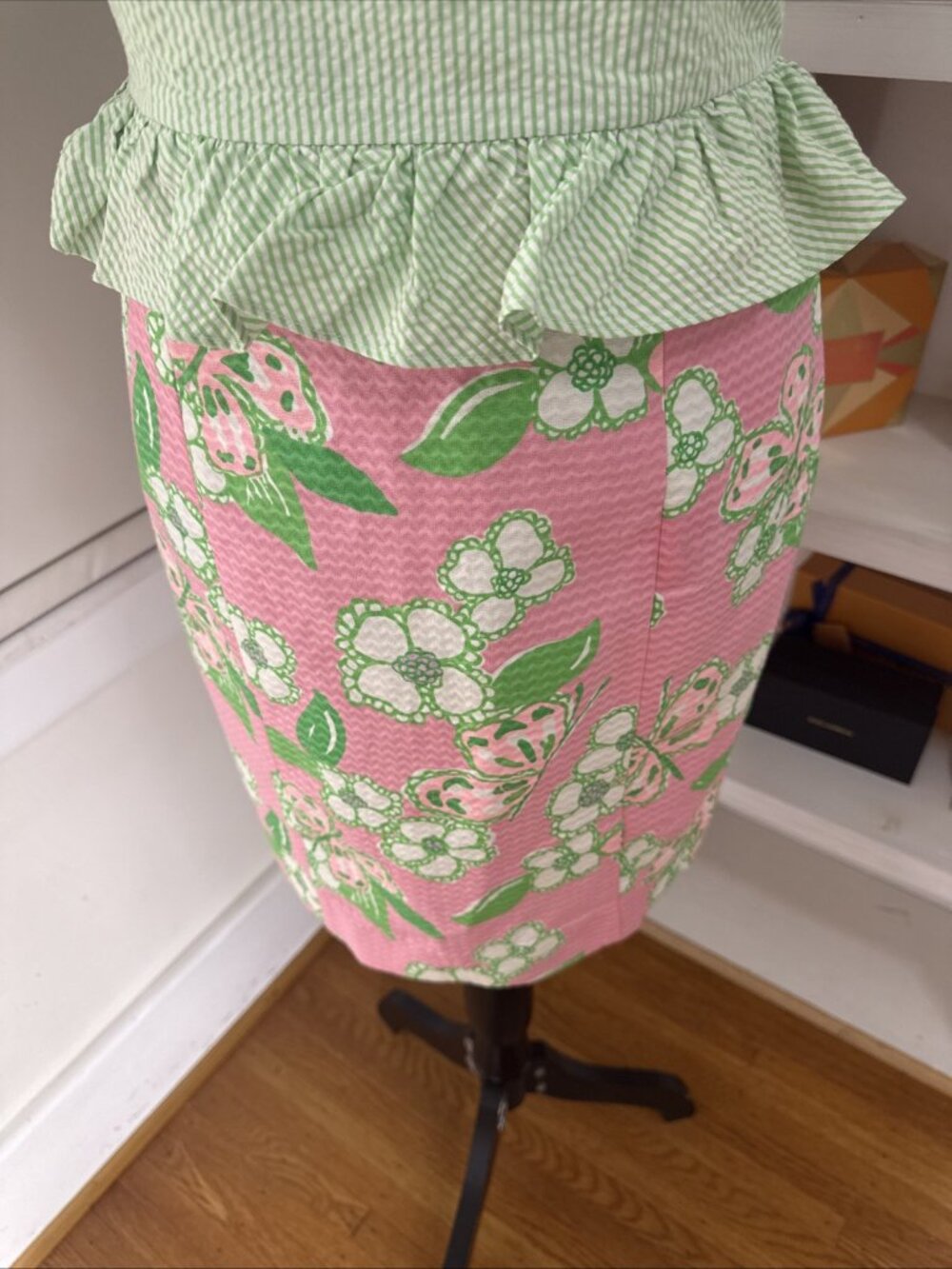 Lilly Pulitzer Striped & Floral Strapless Dress - 4 Pinks And Greens Lined Vaca - Picture 3 of 14